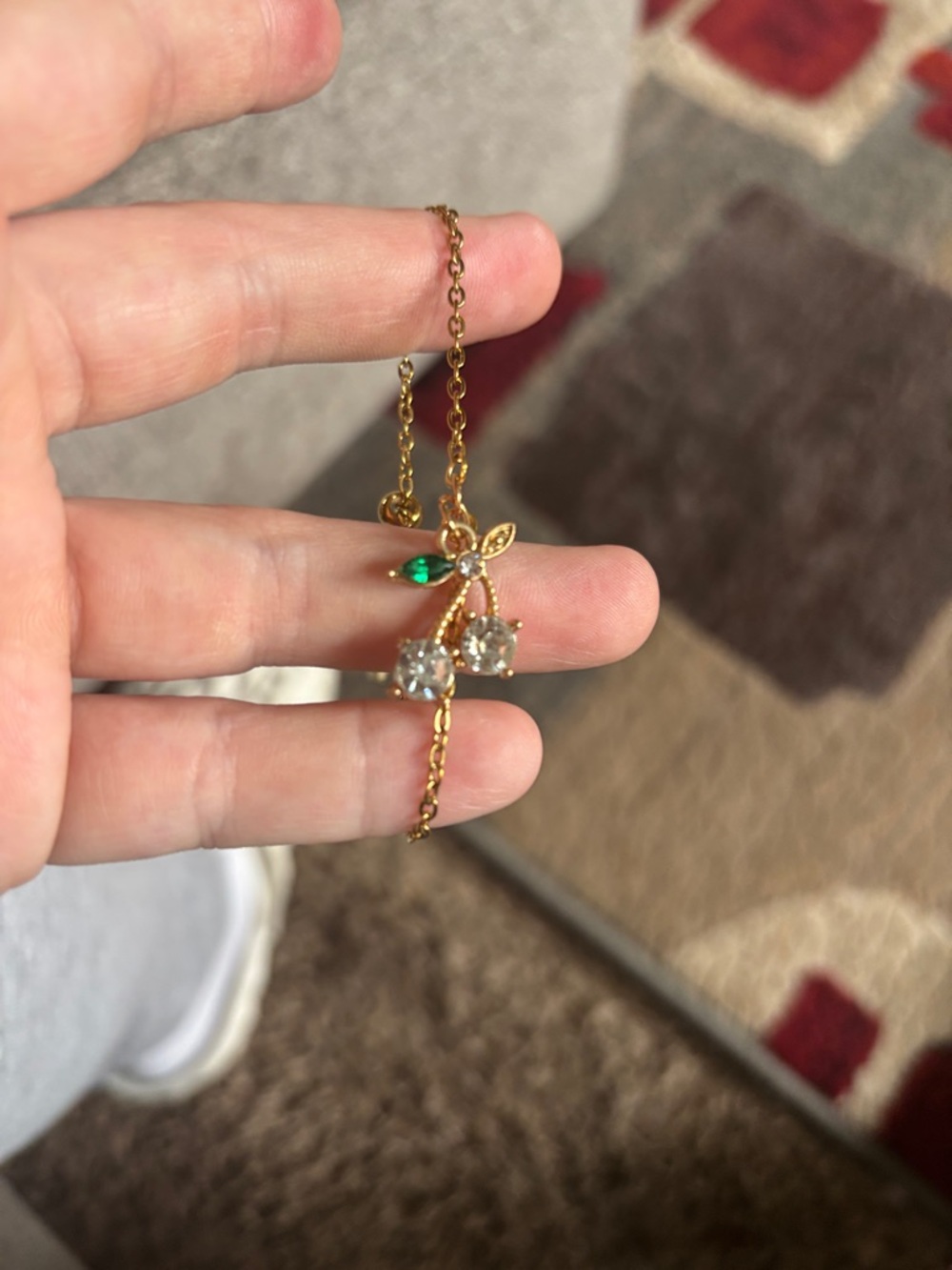 Gold-Tone Women’s Floral Bracelet with Green and Clear Stones